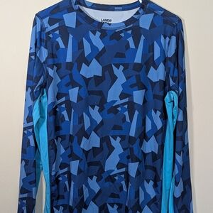Lands' End Boys XXL 18H 20H Rash Guard Blue Camo Long Sleeve Swim Shirt UPF